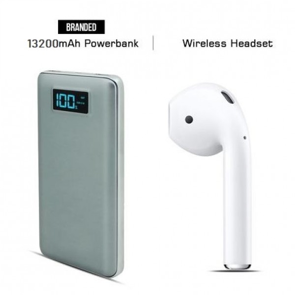 13200mAH Branded Power Bank With Free I7 Bluetooth Headset
